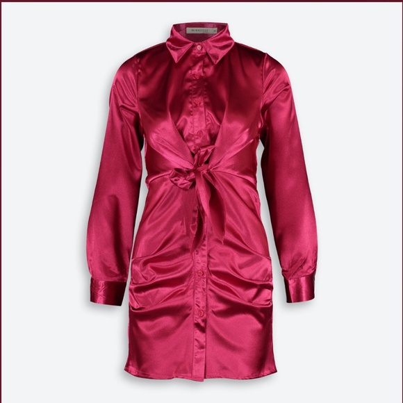 MORRISDAY THE LABEL Deep PINK Satin Shirt Dress - SIZE M - Picture 1 of 2